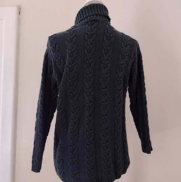 Talbots Petites Vintage Green Cable Knit Turtleneck Sweater Size Sp - Picture 8 of 9